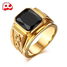Nhẫn nam titan cao cấp thời trang chạm rồng 2 bên trangsucpt đá đen mạ vàng thép không gỉ PTNNA254