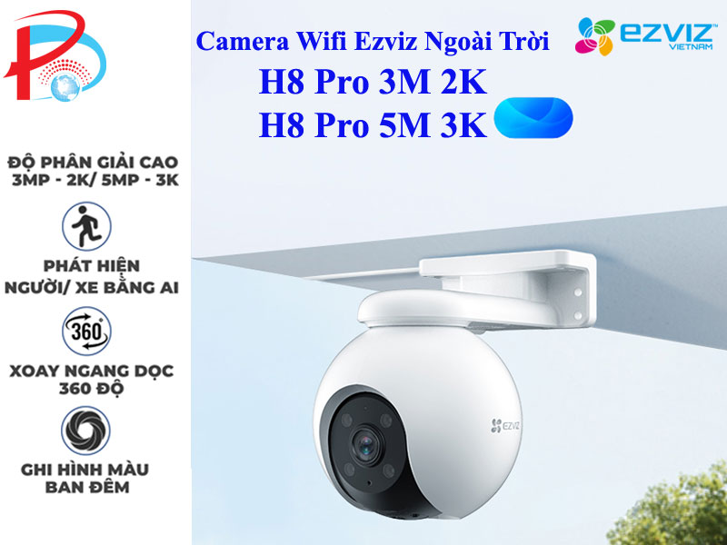 Camera WiFi EZVIZ H8 3K - Độ Phân Giải 5MP, Bao Phủ Toàn Cảnh 360 Độ, Phát Hiện Con Người, Đàm Thoại 2 Chiều - HÀNG CHÍNH HÃNG