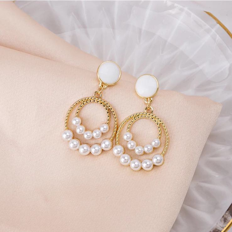 Bông tai nữ dáng tròn 2 lớp ulzzang