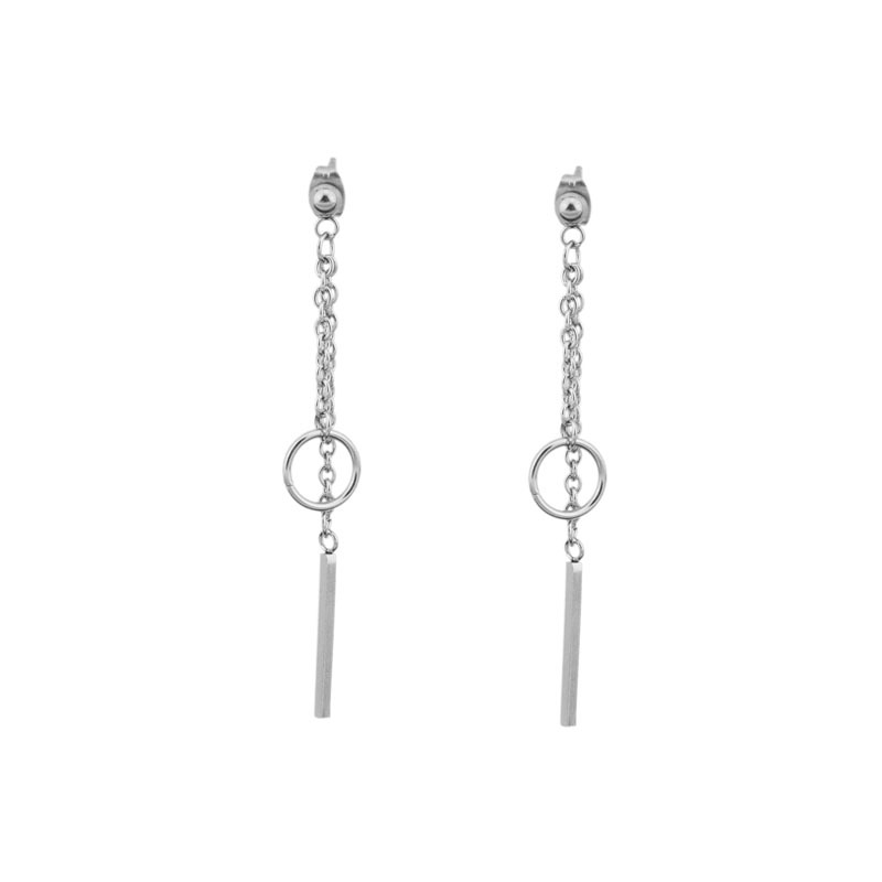 Bông tai unisex xích thả thanh vòng tròn song song chất phát ngất