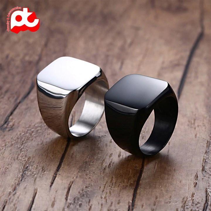 Nhẫn nam titan rẻ kiểu mặt trơn vuông to titan cao cấp thép không gỉ trangsucpt màu mạ đen PTNNA25