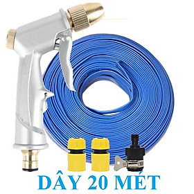 Bộ dây vòi xịt nước rửa xe, tưới cây . tăng áp 3 lần, loại 20m 206701-1 đầu đồng,cút,nối nhựa đen +tặng mở chai