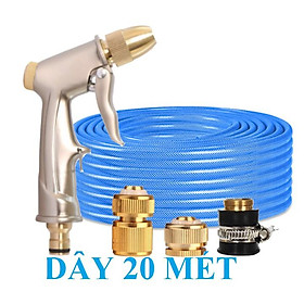 Bộ dây vòi xịt nước rửa xe, tưới cây . tăng áp 3 lần, loại 20m 206701-1 đầu đồng,cút đồng,+ tặng mở chai