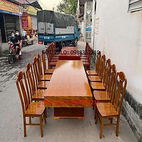 Bộ Bàn Ăn 10 Ghế Xẻ Quạt Gỗ Cẩm Vàng