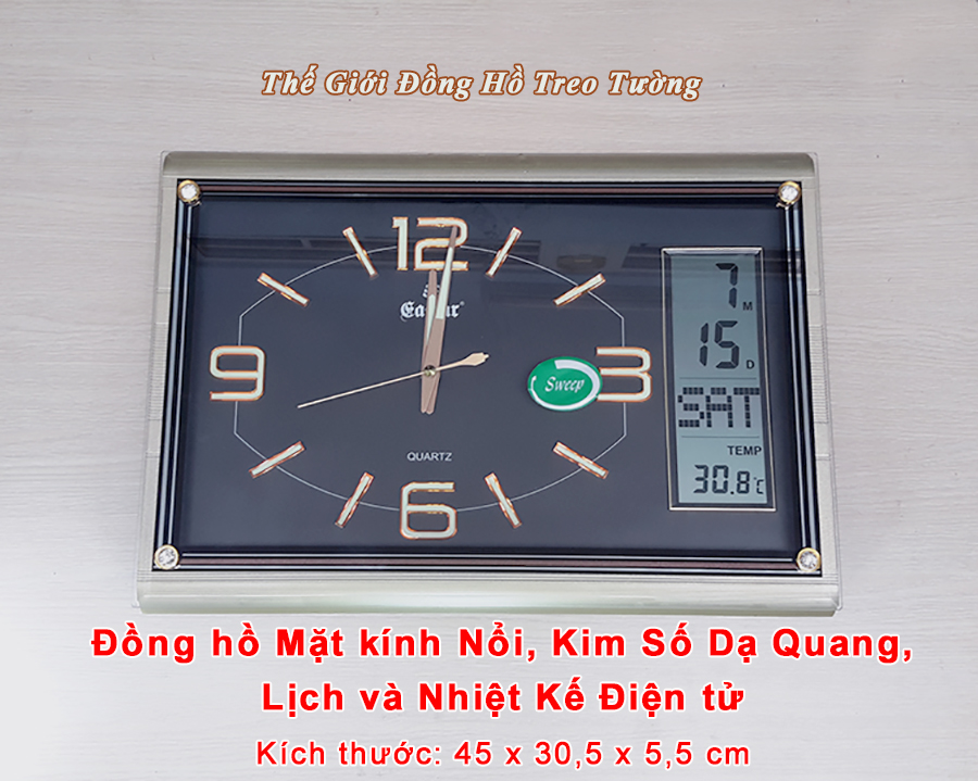 Đồng Hồ Cao Cấp EASTAR Có DẠ QUANG & LỊCH và NHIỆT KẾ ĐIỆN TỬ - Máy KIM TRÔI - Tặng Pin Maxell - Decor Trang Trí Nhà - BH 1 Năm