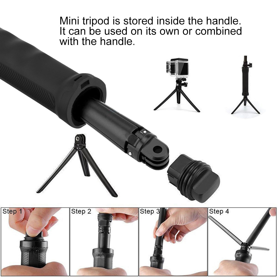 Chân đế Selfie/Stick Monopod cao cấp gấp gọn dành cho máy ảnh thể thao, camera hành trình Puluz PU202, hàng chính hãng