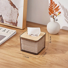 11x11x8.5 Hộp Đựng Giấy Ăn Khăn Giấy Nhựa MiKa Trong Suốt Nắp Gỗ Tre Tự Nhiên Màu Sắc Kiểu Dáng Phong Cách Bắc Âu VUÔNG