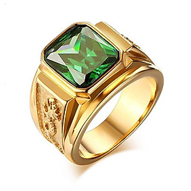 Nhẫn nam titan cao cấp thời trang chạm rồng 2 bên trangsucpt đá xanh lá inox thép không gỉ PTNNA253