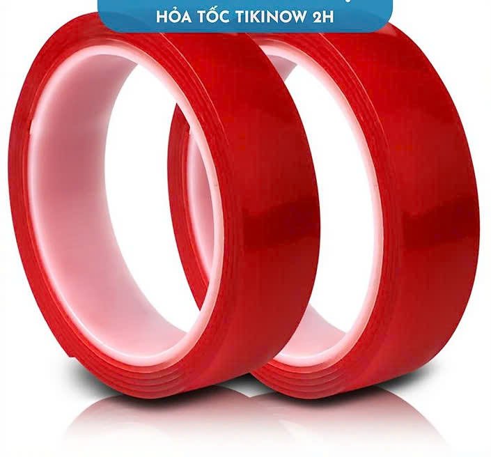 Băng Keo 2 Mặt Nano Đỏ Cường Lực Trong Suốt Siêu Dính, Chịu Nhiệt, Chống Nước Rộng 20mm x 3 mét