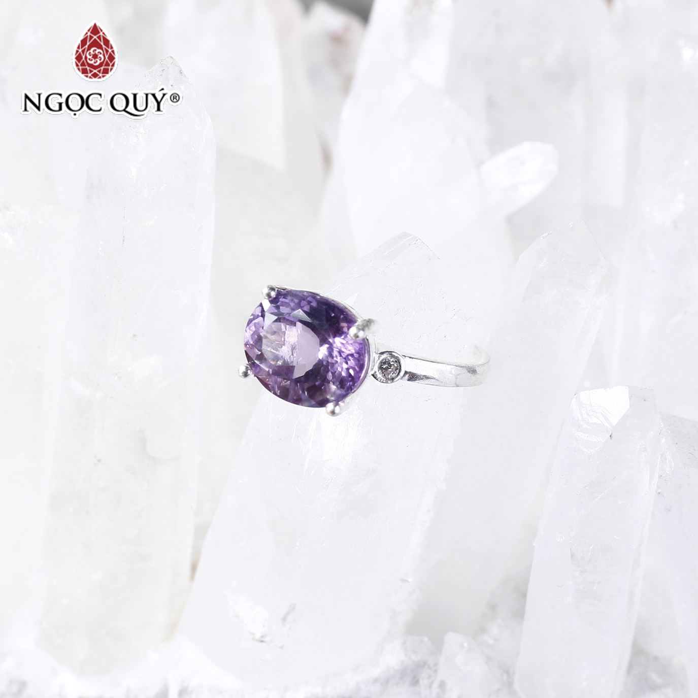 Nhẫn bạc nữ đá thạch anh tím mệnh hỏa. thổ - Ngọc Quý Gemstones