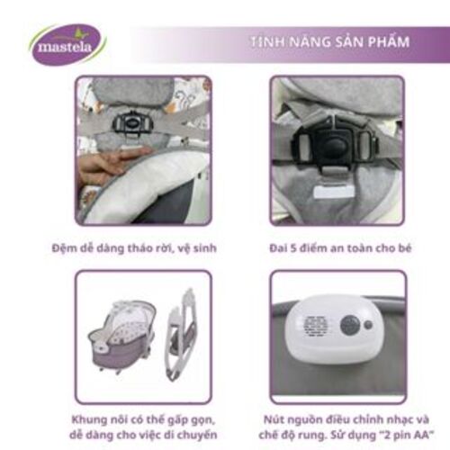 Nôi rung đa năng - bập bênh - nôi xách tay - giường ngủ chung - Mastela 6 trong 1 (từ sơ sinh đến 36 tháng) 8037 - 8039