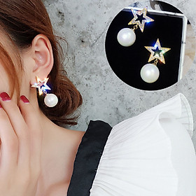 B ông tai ngọc trai ngôi sao đính đá S925