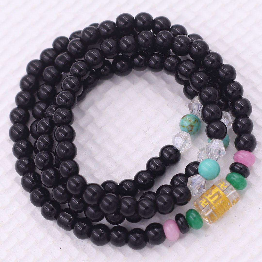 Vòng chuỗi 108 hạt đá thạch anh đen charm lục tự chân ngôn - hạt 8 ly ( size lớn ), vòng chuỗi niệm Phật, vòng chuỗi đeo tay