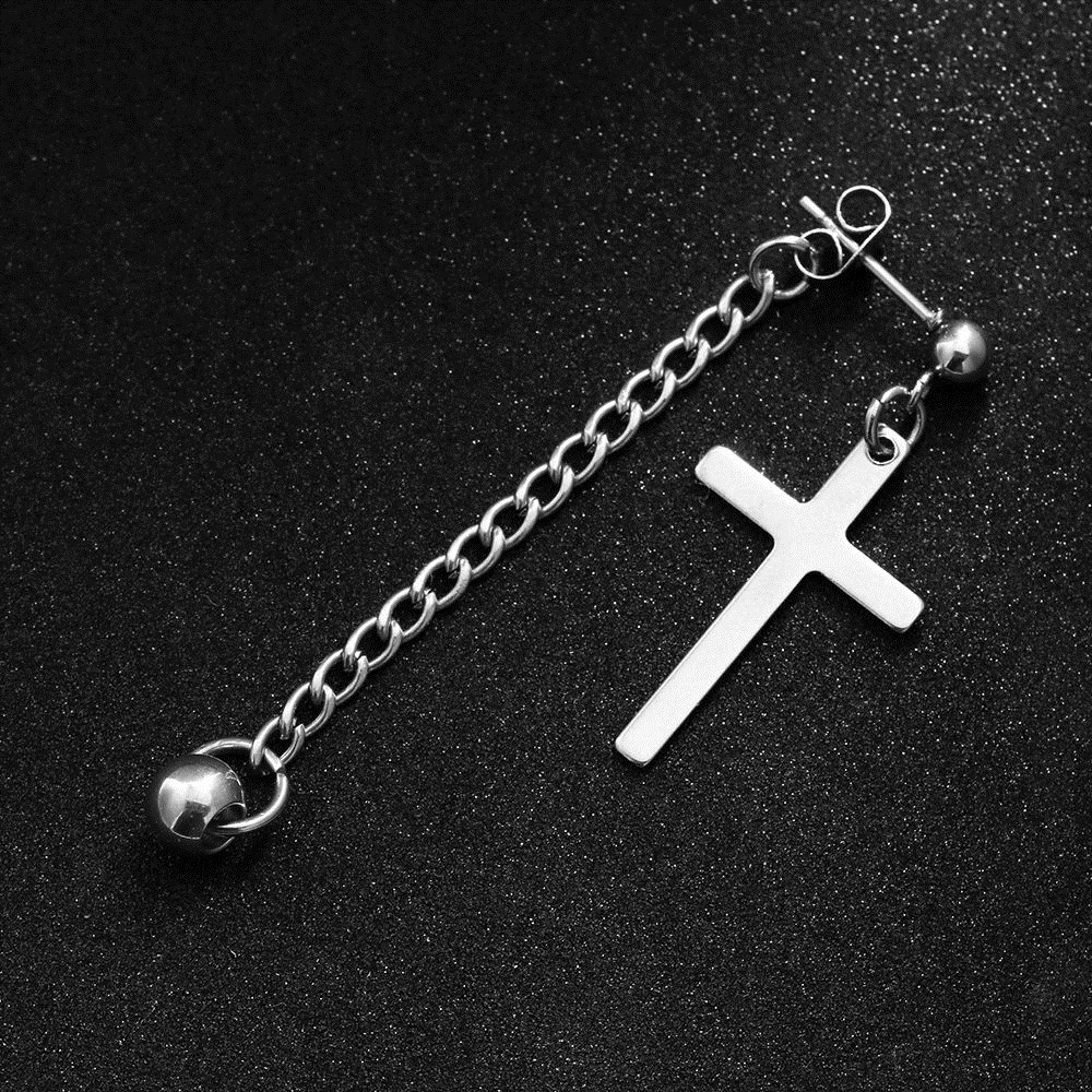 Bông tai chữ thập match xích xỏ bi unisex 1 đôi thời thượng