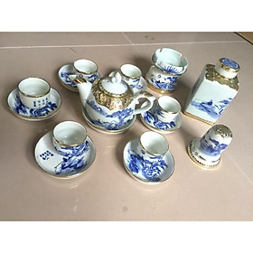 Bộ ấm chén "lão vọng câu cá " gốm sứ Bát Tràng 