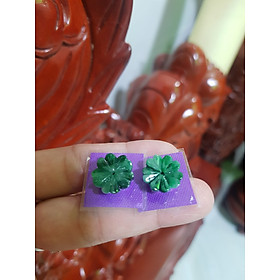 Đôi Bông Tai Bông Mai Trái Tim Size trung mới đẹp 14mm x 4mm Đá Ngọc cẩm thạch tự nhiên xanh đậm điểm sơn thủy bóng đẹp Nữ mệnh Thủy bọc vàng đeo rất đẹp sang ạ