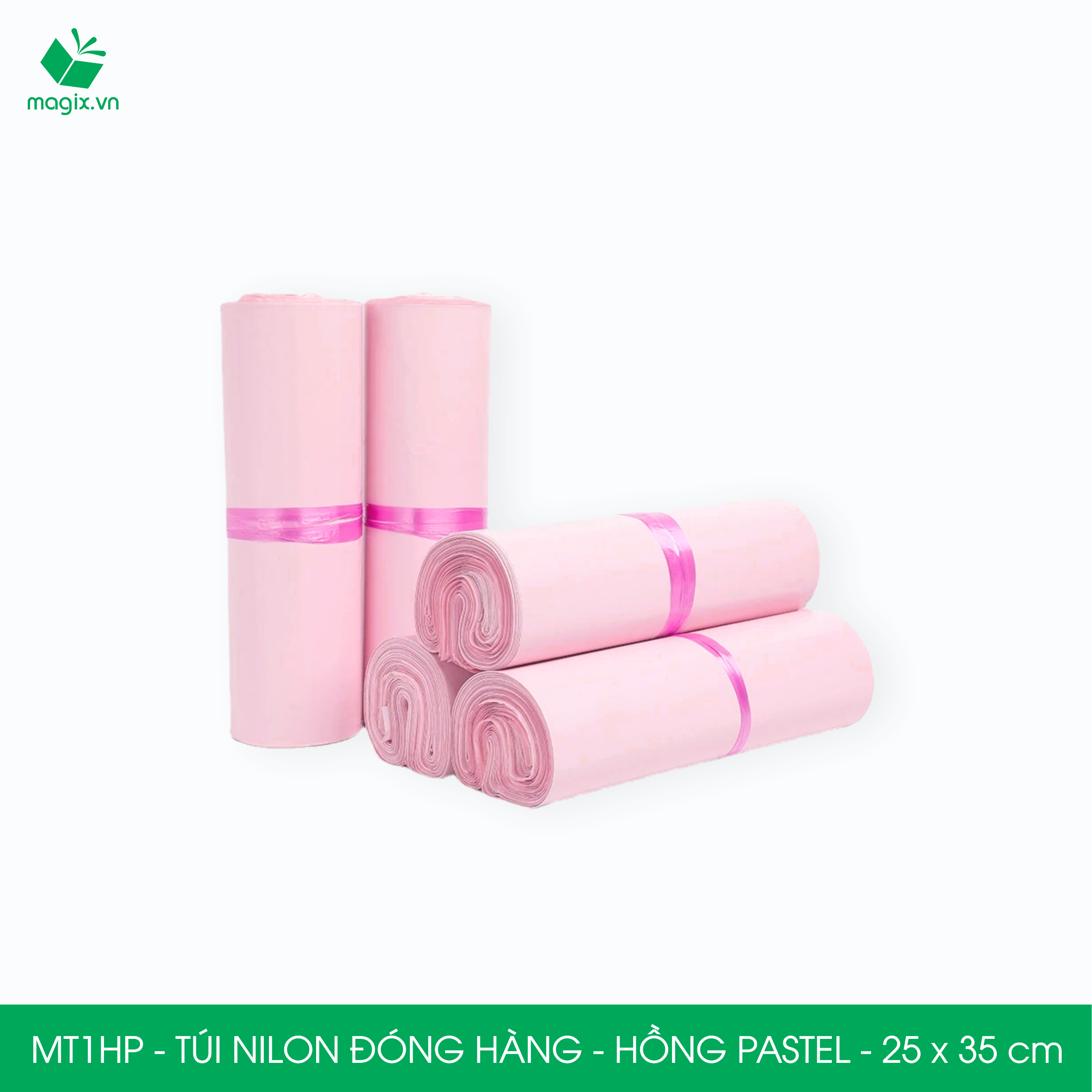 MT1HP - 25x35 cm - Túi nilon gói hàng - 200 túi niêm phong đóng hàng màu hồng pastel