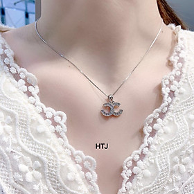 Dây chuyền nữ mặt đá tim chất liệu bằng bạc xi bạch kim MS018c