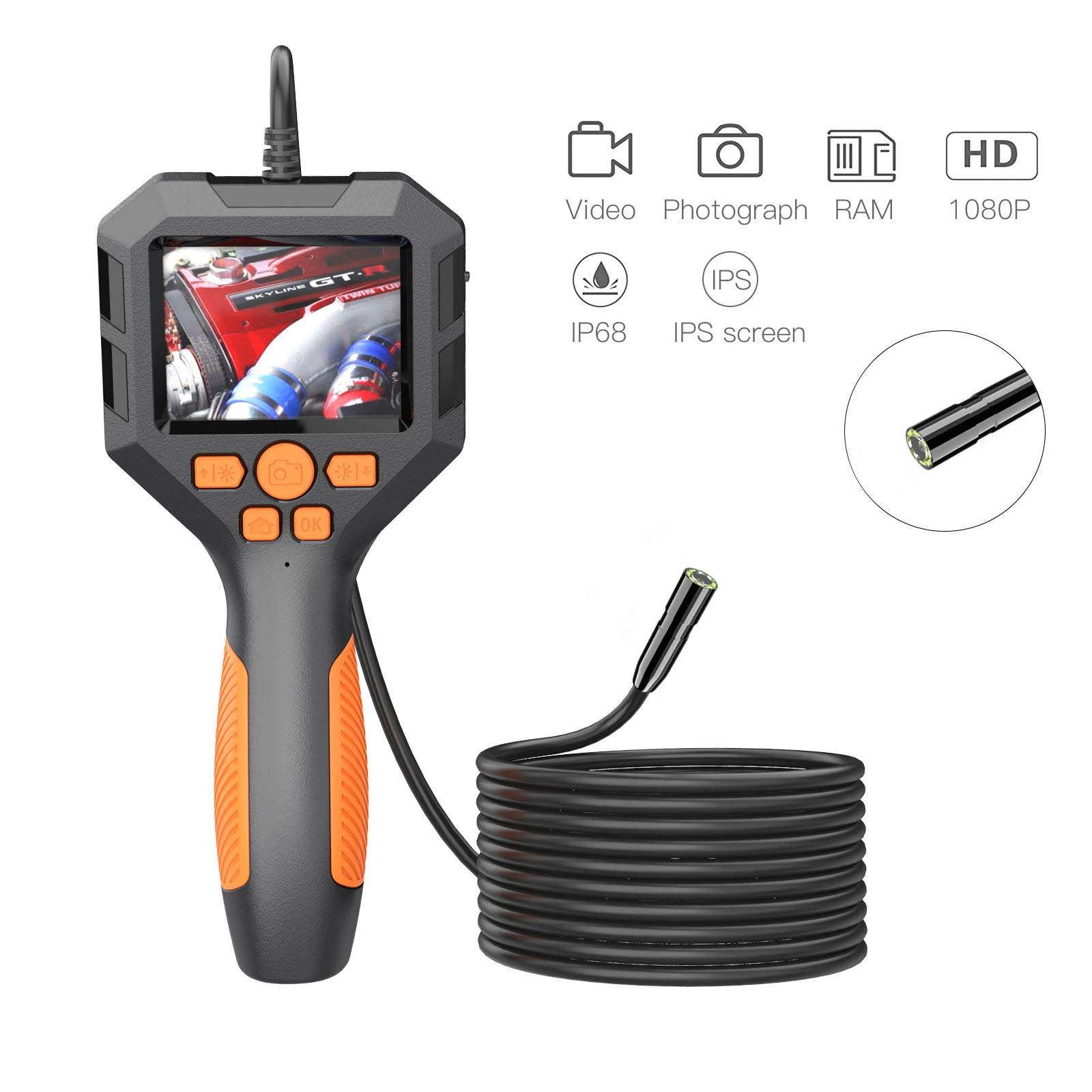 ROGTZ - Camera nội soi P10 Chống nước IP68 Màn hình IPS 2.8 inch Đường kính camera 3.9mm Độ phân giải cao 1080p 8 đèn LED Đa ngôn ngữ Pin lithium dung lượng cao 3.7V 2600mAh Nhà xưởng Y tế Cầm tay Ô tô Nhà cửa Hàng Chính Hãng