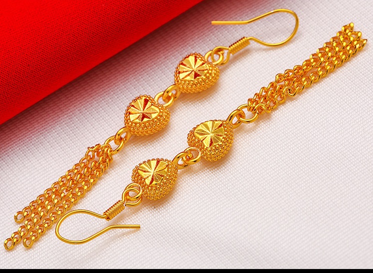 Combo Hoa tai 3 tầng, Kiểu Hàn quốc, hình trái tim, chất liệu hợp kim mạ vàng 18K, Kèm túi Cung hỷ