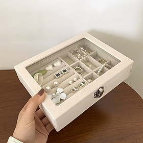 Hộp đựng trang sức to  trong suốt bằng nhung ,  có khóa  cao cấp , chống bụi , chống oxy hóa đẹp và tiện dụng