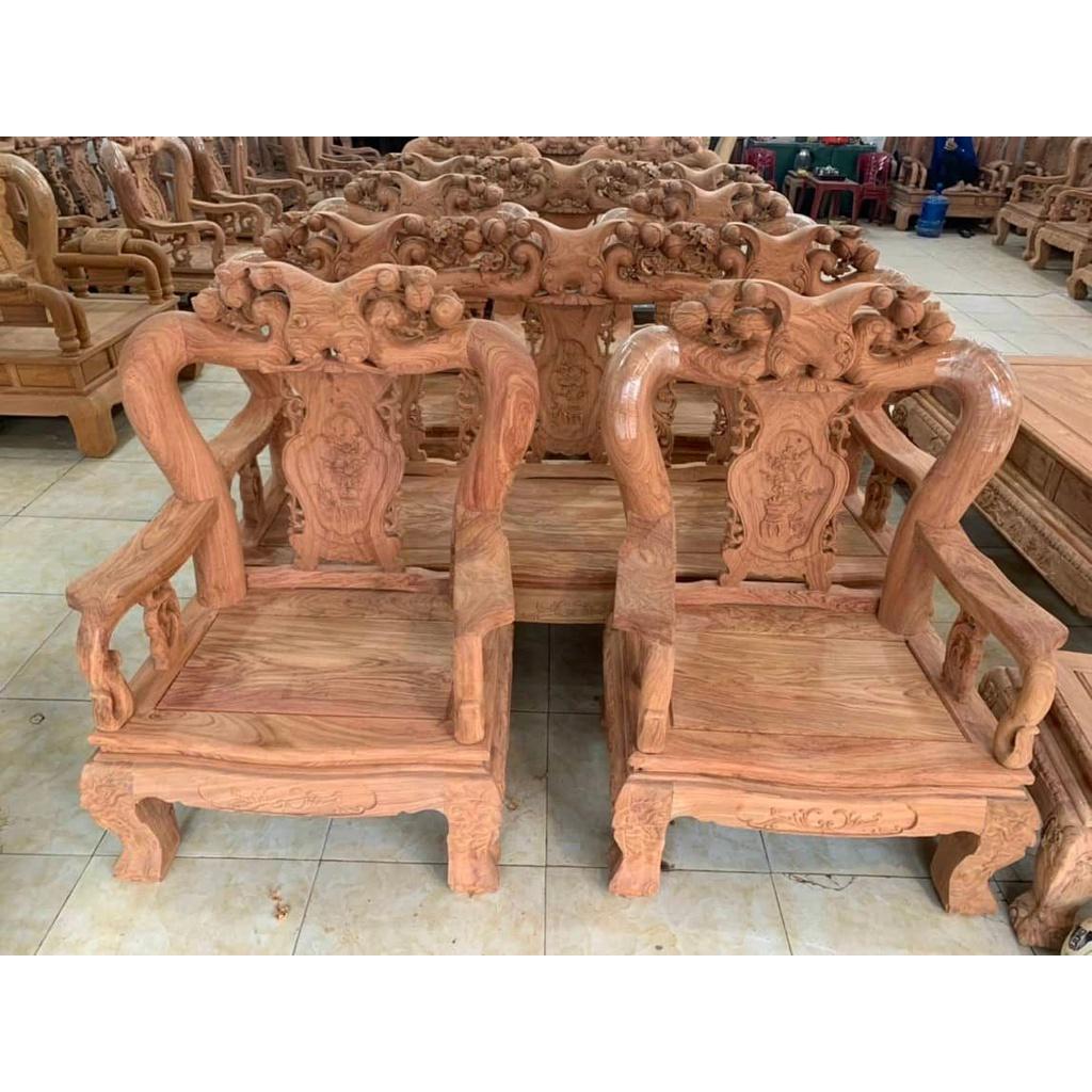 Bộ bàn ghế phòng khách minh quốc đào gỗ hương đá tay 12 tựa liền
