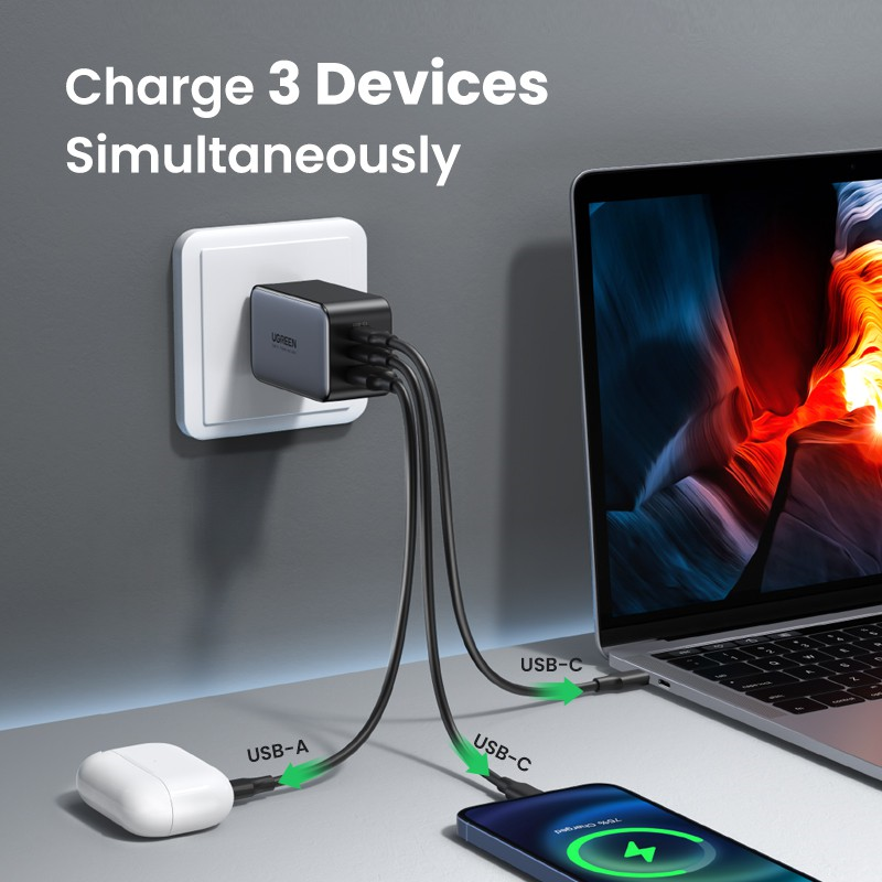 Củ Sạc Nhanh UGREEN GaN 65W - Công Nghệ PD3.0/PD2.0 + QC4/QC3.0/QC2.0 + PPS/SCP/AFC - Tương Thích Nhiều Thiết Bị Laptop/MacBook/i.Pad/i.Phone 15 14 13 Pro Max/Sam.sung S24 S23 Ultra - Hàng Chính Hãng