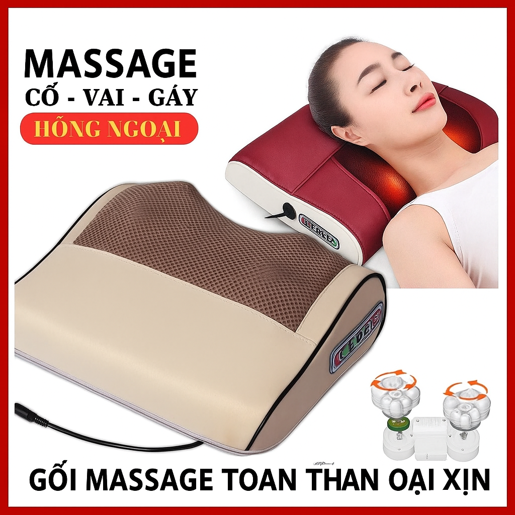 Gối Masjage Hồng Ngoại Đa Năng 20 Bi – Giúp Giảm Đau Mỏi Lưng, Vai, Gáy Hiệu Qu