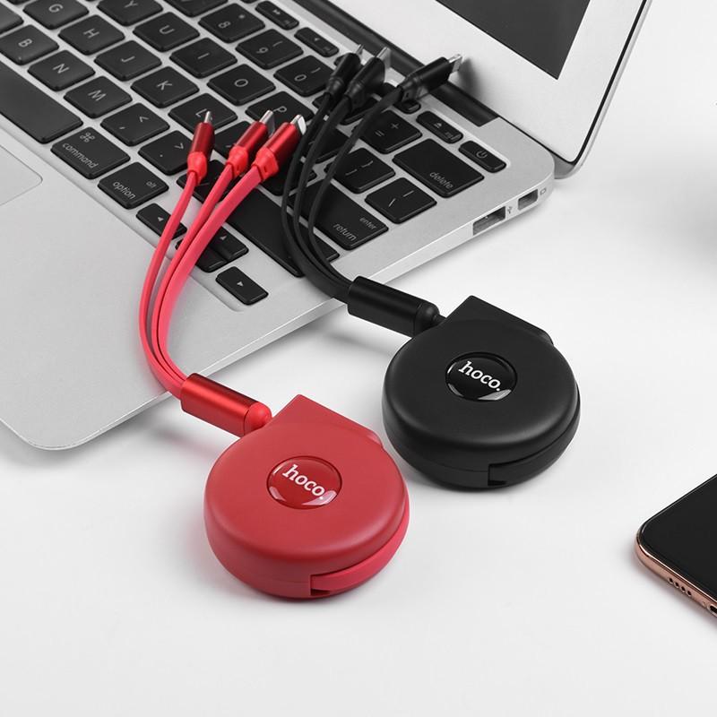 Cáp sạc nhanh dây rút 3 đầu Hoco U50 - HÀNG CHÍNH HÃNG