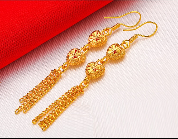 Combo Hoa tai 3 tầng, Kiểu Hàn quốc, hình trái tim, chất liệu hợp kim mạ vàng 18K, Kèm túi Cung hỷ