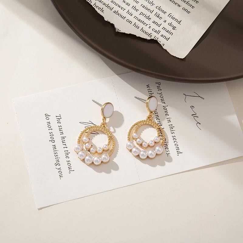Bông tai nữ dáng tròn 2 lớp ulzzang