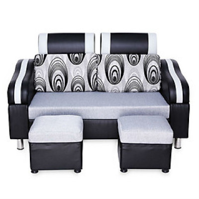 Sofa Băng Kèm 2 Ghế Đôn Juno Sofa - Đen Phối Xám (160 x 70 cm)