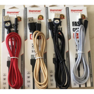 Dây sạc nhanh Ham mer C04 các loại chân cắm Type C, dòng điện 5v-2.4A, dây dù check Qr kiểm tra hàng chính hãng 