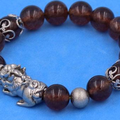 Vòng chuỗi đeo tay Đá Vân Rồng Nâu 10 ly VVRNTHTRHKHB10 - Vòng tay Tỳ Hưu inox phối charm - hợp mệnh Kim, mệnh Thổ