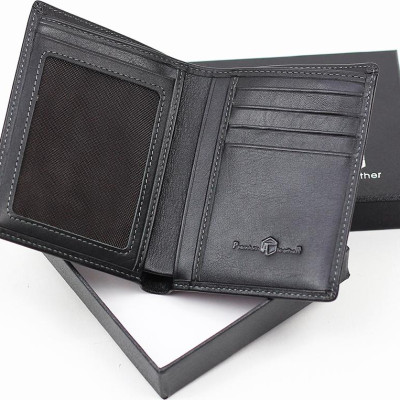 Ví đứng da bò nam cao cấp AT Leather 062 (12 x 9.5 cm) - Đen