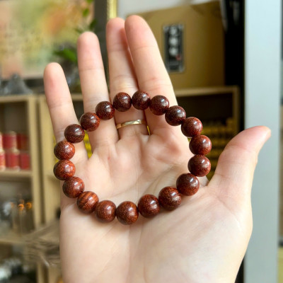 Vòng Gỗ Tử Đàn Ấn 10li - Vòng đeo tay Cao Cấp Tiểu Diệp Lá Nhỏ Kim Sa Nhiều Sao Phong Thủy