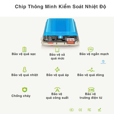 Pin dự phòng sạc nhanh ROCK P95 PD 22.5W 10000mAh có cáp tích hợp , hàng chính hãng bảo hành 1 năm