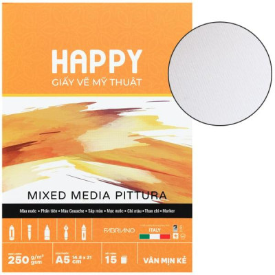 Sổ Vẽ Mỹ Thuật Gáy Keo Đa Chất Liệu A5 - Happy Mix Media Piturra - Vân Mịn Kẻ - 250gsm (15 Tờ)
