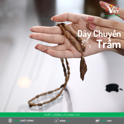 Dây Chuyền Trầm Hương Thiên Nhiên Kiểu Đốt Trúc Vàng Bao Gồm Mặt