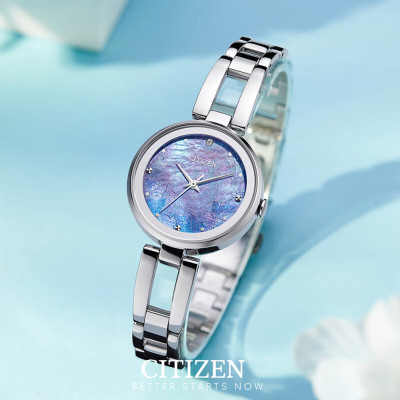 Đồng Hồ Nữ Citizen Eco-Drive Đính Đá Swarovski Dây Thép Không Gỉ EM0801-85N - Mặt Xà Cừ (28mm)