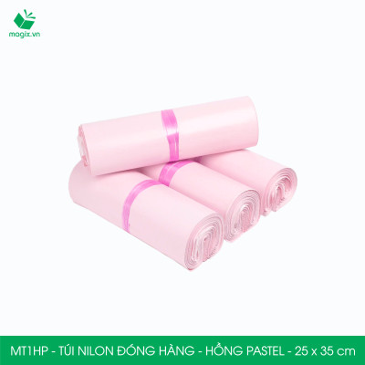 MT1HP - 25x35 cm  - Túi nilon gói hàng - 200 túi niêm phong đóng hàng màu hồng pastel
