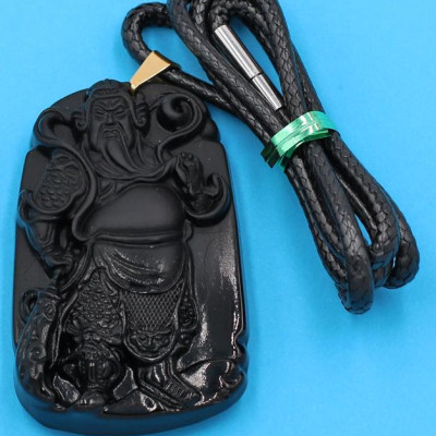 Dây chuyền mặt tượng Quan Công QC14 - thạch anh đen ( 6.2cm x 4cm ) - kèm hộp nhung