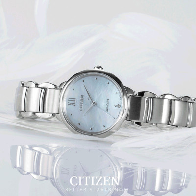 Đồng Hồ Nữ Citizen Đính Kim Cương Dây Thép Không Gỉ EM0920-86D - Mặt Xà Cừ (Sapphire)