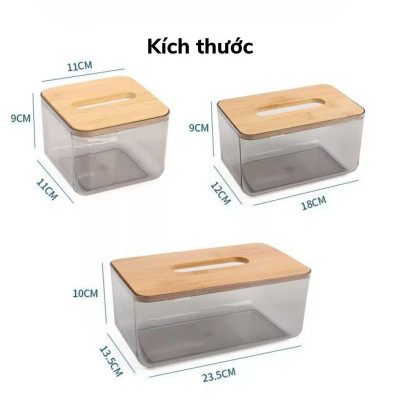 11x11x8.5 Hộp Đựng Giấy Ăn Khăn Giấy Nhựa MiKa Trong Suốt Nắp Gỗ Tre Tự Nhiên Màu Sắc Kiểu Dáng Phong Cách Bắc Âu VUÔNG