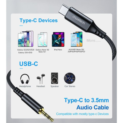 Cáp Choetech AUX006 chuyển đổi từ Type C sang Audio 3.5mm (hàng chính hãng)