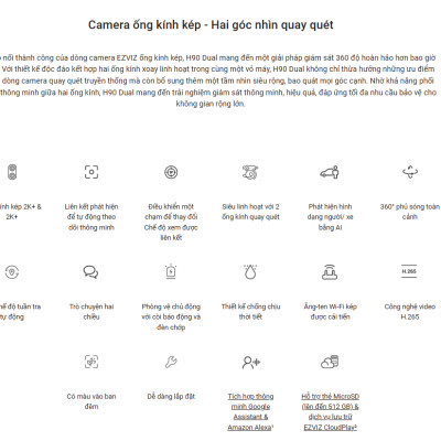 Camera 2 Mắt Ezviz H90 Dual Lens 2K+ (4MP+4MP), Hồng Ngoại 30m, Đàm Thoại 2 Chiều, Đèn Còi Báo Động - Hàng chính hãng