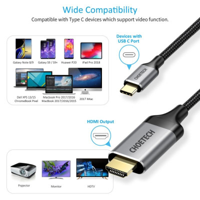 Cáp chuyển Choetech CH0021  Type C Sang HDMI 4K dài 1.8M (hàng chính hãng)