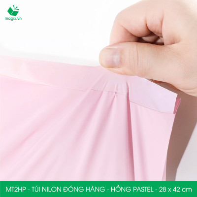MT2HP - 28x42 cm - Túi nilon gói hàng - 200 túi niêm phong đóng hàng màu hồng pastel