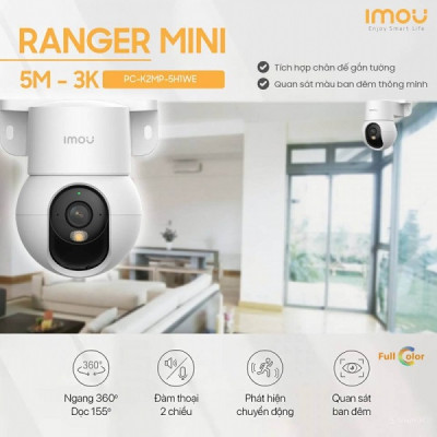 Camera Wifi imou Ranger Mini K2MP 5MP, Quay Quét Trong Nhà, Đàm Thoại 2 Chiều, Màu Ban Đêm - Hàng chính hãng