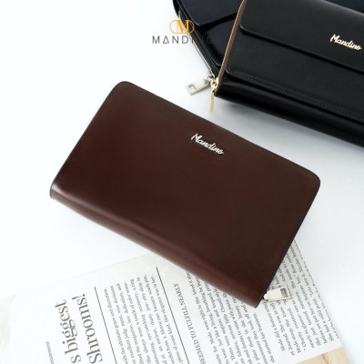 Clutch Ví Cầm Tay Nam, Nữ Mandino 2 Ngăn Khóa Kéo Da Bò Nappa Nhỏ Gọn Tiện Dụng CT521